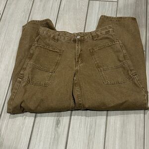 High-Rise Cropped Barrel Jeans in Brown